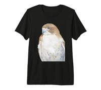 Portrait Aquarelle Oiseau de Proie à Queue Rouge T-Shirt Haut de Gamme
