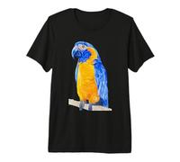 Portrait Aquarelle Perroquet Ara à Gorge Bleue T-Shirt Haut de Gamme