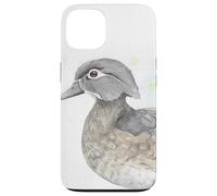 Portrait Aquarelle Poule colvert Miroir Bleu Coque pour iPhone 13