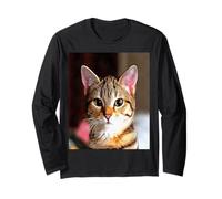 Portrait Artistique de Chat tigré Brun aux Yeux Jaunes Manche Longue