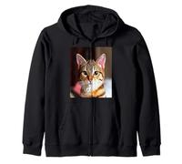 Portrait Artistique de Chat tigré Brun aux Yeux Jaunes Sweat à Capuche