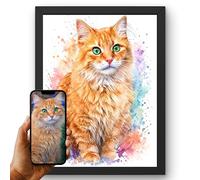 Portrait chat personnalisé à partir de votre photo format portrait Éclat de Couleurs aquarelle vive avec ou sans Cadre Poster Toile Plexiglas - Cadeau amoureux des chats anniversaire Noël