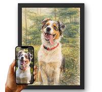 Portrait chien personnalisé style crayon de couleur à partir de votre photo avec ou sans Cadre Poster Toile Plexiglas format portrait - Cadeau original chien décoration murale maître chien