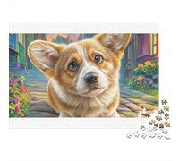 Portrait coloré d'un Welsh Corgi (1000 pièces) - Puzzle pour Adultes - 38 x 26 cm - Idéal pour Les Jours de Pluie - Activité Amusante pour Les Anniversaires