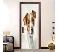 Portrait D'Animal Jack Russell Terrier 3D Portephoto Stickers, Amovible éTanche PVC Auto-adhésif Autocollants Porte, LumièRe Porte Muraux Auto-adhésif Stickers pour Décoration Intérieure 95x205 cm