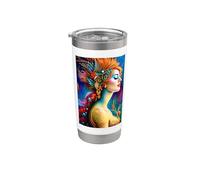 Portrait d'art IA sirène colorée Gobelet isotherme en acier inoxydable double paroi