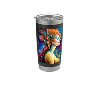 Portrait d'art IA sirène colorée Gobelet isotherme en acier inoxydable double paroi