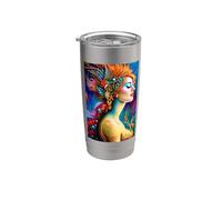 Portrait d'art IA sirène colorée Gobelet isotherme en acier inoxydable double paroi