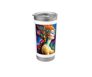 Portrait d'art IA sirène colorée Gobelet isotherme en acier inoxydable double paroi