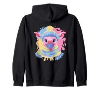 Portrait d'autruche Souriant en Hiver avec Personnage Rose Sweat à Capuche