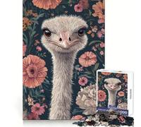 Portrait d'autruche sur Fond Floral Puzzle de 1000 pièces pour Adolescents Stimule la mémoire, réduit Le Stress, découpe Lisse, Cadeau Artistique (50x75cm)