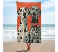 Portrait de 2 chiens Vintage Serviette de plage en microfibre anti-sable Grande serviette de douche multi-usages absorbante pour salle de bain piscine 130 x 80 cm