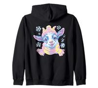 Portrait de bébé Souriant en Hiver Motif chèvre Rose Sweat à Capuche
