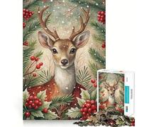 Portrait de cerf à l'aquarelle avec Feuillage d'hiver Puzzle de 1000 pièces pour Adultes Jeu de réflexion Découpe Laser pour Un Assemblage Parfait Activité enrichissante pour Les Jours de Pluie
