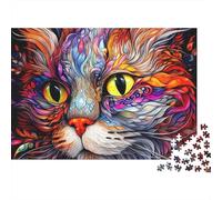 Portrait de Chat coloré 1000 Pièces Art du Chat Vivant Puzzle pour Adultes Carton Résistant Anti-Stress Stimuler l'esprit pour Passionnés avec Affiche Guide 70x50cm/1000pcs
