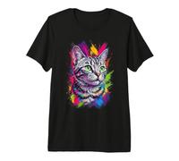 Portrait De Chat Coloré American Shorthair T-Shirt Haut de Gamme