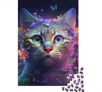 Portrait de Chat Fantaisie 1000 Pièces Carton Robuste Puzzle De Bricolage Collecteurs Défi du Jeu Éducatif Entraînement du Cerveau Belle Décoration 52x38cm/1000pcs