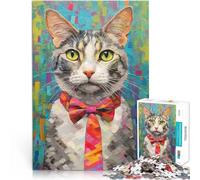 Portrait de Chat Funky avec nœud Papillon Puzzles pour Adolescents 2000 pièces Difficile Difficile décoration Murale 70x100cm