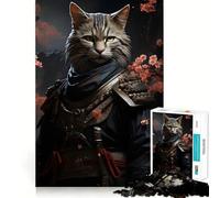 Portrait de Chat Guerrier Noble Puzzle de 1000 pièces pour Adultes Jeu de réflexion Stimulant et apaisant Pièce de Collection de qualité (50x75cm)
