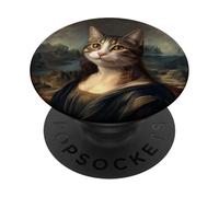 Portrait de Chat inspiré de Mona Lisa avec Style Renaissance PopSockets PopGrip Adhésif