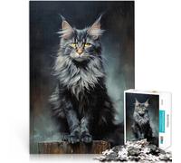 Portrait de Chat Maine Coon Puzzles de 1000 pièces pour Adolescents Jeux Amusants Anniversaire et Cadeaux Uniques 38x26cm