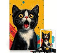 Portrait de Chat Noir et Blanc surpris Puzzle de 1000 pièces pour Adultes Jeu de logique Pure Moments paisibles Découpe Nette Cadeau touchant 38x26cm