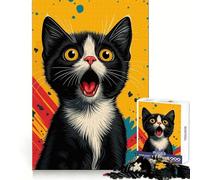 Portrait de Chat Noir et Blanc surpris Puzzle de 1000 pièces pour Adultes Puzzle de mémoire à Assembler Lentement Cadeau créatif 38x52cm