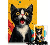 Portrait de Chat Noir et Blanc surpris Puzzle de 1000 pièces pour Adultes Puzzle de mémoire à Assembler Lentement Cadeau créatif 38x52cm