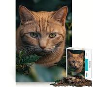 Portrait de Chat Orange dans Un Feuillage Vert Puzzle de 1000 pièces pour Adolescents Puzzle Relaxant et Stimulant la mémoire Cadeau Exquis (50x75cm)