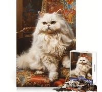 Portrait de Chat Persan à l'huile Puzzle de 1000 pièces pour Adolescents Jeu Mental Moment de Paix Découpe de qualité supérieure Cadeau Artistique (38x52cm)