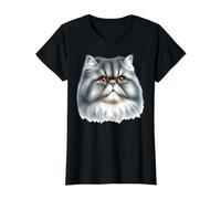 Portrait de Chat Persan T-Shirt Graphique avec Valeur, Femme, Noir, XL