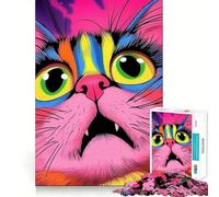 Portrait de Chat psychédélique Puzzle de 1000 pièces pour Adolescents Jeu de réflexion et de complicité Découpe de précision Pièce de Collection Artistique 38x52cm