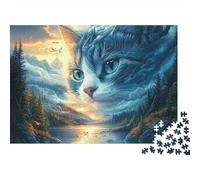 Portrait de Chat Puzzle 1000 Pièces Papier pour Adultes Forêt au Coucher du Soleil Puzzle en Famille Décoration 38x26cm/1000pcs