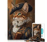 Portrait de Chat Royal dans Le Style Renaissance Puzzle de 1000 pièces pour Adultes Jouet Amusant et décontracté Bords Lisses Décoration Murale (38x26cm)
