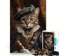 Portrait de Chat Royal de Style Renaissance Puzzle Difficile de 1000 pièces pour Adultes Jeu de logique Fine Attente et Divertissement Bords Nets Cadeau attentionné (38x52cm)