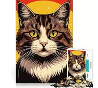 Portrait de Chat stylisé sur Fond Chaud Puzzle de 1000 pièces pour Adolescents Jeu de réflexion et de détente Découpe Nette Liste de souhaits du Père Noël 38x26cm