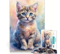 Portrait de Chaton à l'aquarelle Puzzle de 1000 pièces Jeu de Concentration Découpe Experte Artisanat Fascinant Passe-Temps captivant pour Les Moments de détente (38x26cm)