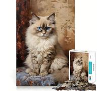 Portrait de Chaton Ragdoll Puzzle de 1000 pièces pour Adultes Jeu de logique mentale Moment de sérénité Découpe Ferme Cadeau de Noël (38x52cm)