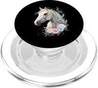 Portrait de Cheval Blanc avec Fleurs Élégantes - Art Abstrai PopSockets PopGrip pour MagSafe