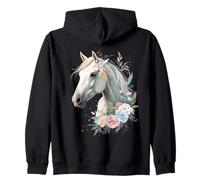 Portrait de Cheval Blanc avec Fleurs Élégantes - Art Abstrai Sweat à Capuche