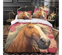 Portrait de cheval Impression 3D 3 pièces housse de couette style artistique de la Saint-Valentin housse de lit microfibre hypoallergénique anti-acariens pour bébés garçons hommes Single（140x200cm）