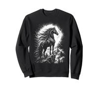 Portrait de Cheval Noir Style de Dessin Artistique Noir Blanc Sweatshirt