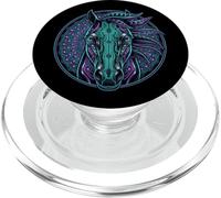 Portrait de Cheval Style Cyberpunk Bleu Sarcelle Violet Mandala Circuits PopSockets PopGrip pour MagSafe