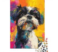 Portrait de Chien Abstrait Coloré Puzzle 1000 Pièces Papier pour Adultes Décoration Maison Détente Cadeau Famille 52x38cm/1000pcs