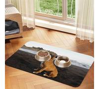 Portrait de Chien Boxer Brun de Plage,Tapis d'alimentation pour Animaux de Compagnie, Sets de Table en Cuir PU pour Chats et Chiens,30x45cm