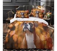 Portrait de chien boxer Parure de Lit Microfibre Super Douce 3D Imprimée Fond de feuillage d'automne Housse de Couette Fermeture Éclair Ultra Douce Léger for Garçons Adolescents Single（140x200cm）