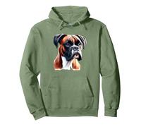 Portrait de Chien Boxer Sweat à Capuche, Unisexe pour Adultes, Vert Sauge, L