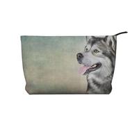 Portrait de Chien Malamute d'Alaska,Trousse de Toilette en Velours côtelé, Trousse de Maquillage Portable pour Les Voyages