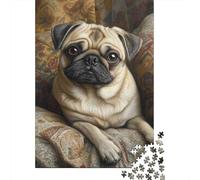 Portrait de Chien Pug 1000 Pièce Carton Épais Puzzle Classique Adolescents Fans 12-18 Ans Difficile Défiant Décoration Murale Le 38x26cm/1000pcs