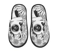 Portrait De Crâne En Sucre Avec Fleurs Imprimées Pantoufle Hiver Pantoufles Moelleuses Confort Chaussons Pour Unisex Extérieur Intérieur M
